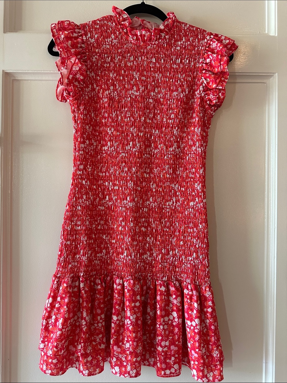 FRENCH CONNECTION Hot Pink Floral Smocked Ruffle Women’s Dress -
